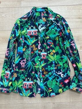J McLaughlin Cotton Button Down Shirt Tropical Resortwear Lightweight Top